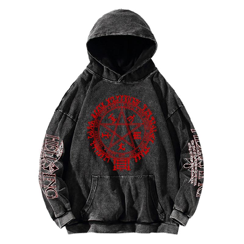 Anime Hellsing Manga Print Hooded Men Women Washed Cotton Hoodies Harajuku Streetwear Hip Hop Sweatshirt Comfortable Pullover