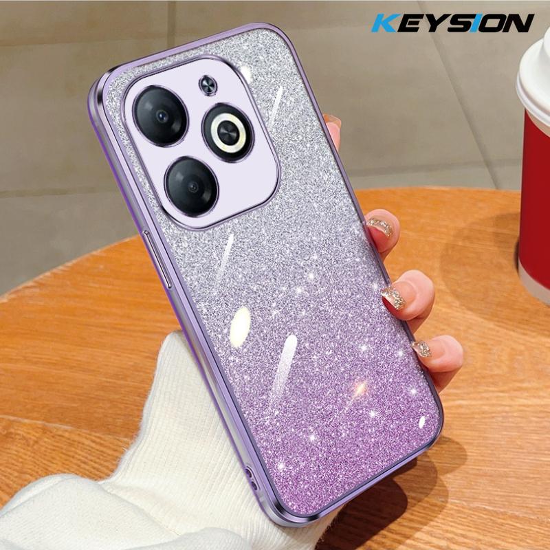 KEYSION Luxury Plating Glitter Phone Case forTECNO Spark Go 2024 20 20C Transparent Soft TPU Shockproof Cover for Tecno Pop 8