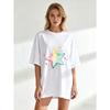 Oversize Women's Short-Sleeve T-Shirt with Pink-Yellow-Blue Gradient Star and Colorful Little Stars Print