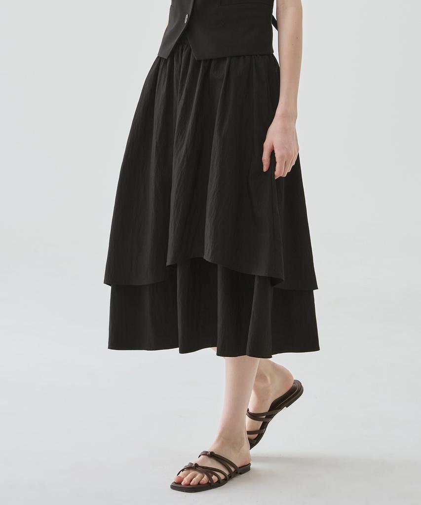 Deuloupisumeon Layered Shirred Long Flare Skirt [Ivory]