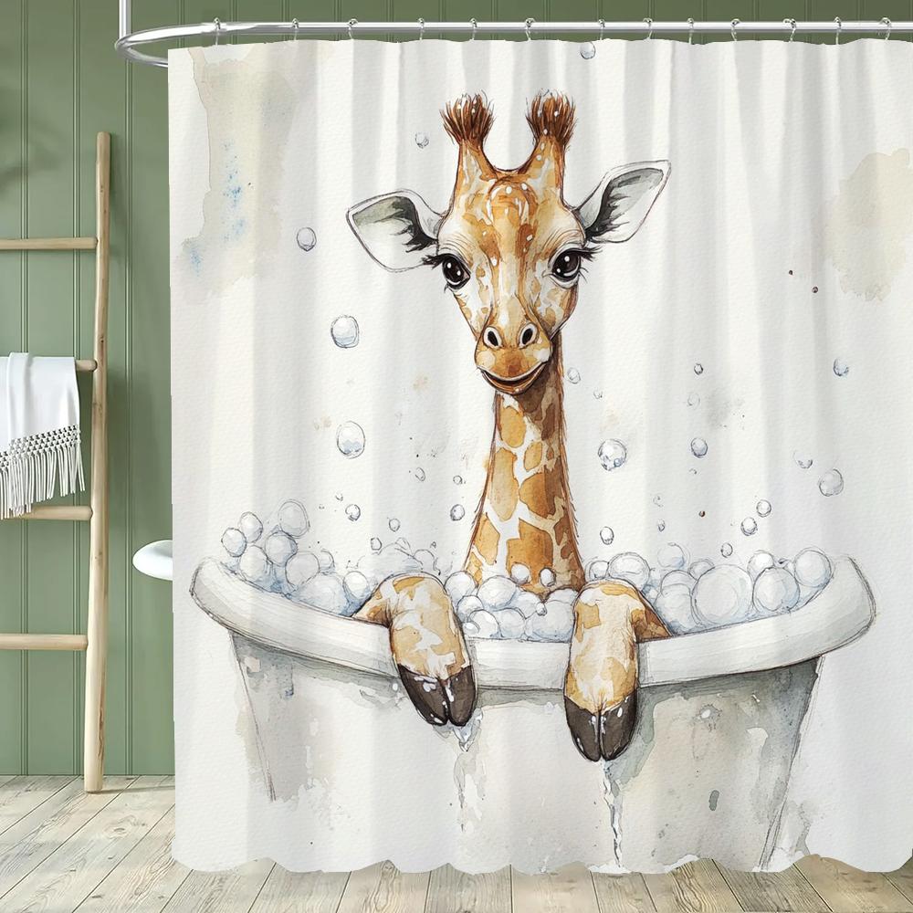 1 piece Cartoon Cat Shower Curtain, Cute Cat and Dog Bathroom Decorative Curtain, Home Printed Polyester Curtain with Hooks
