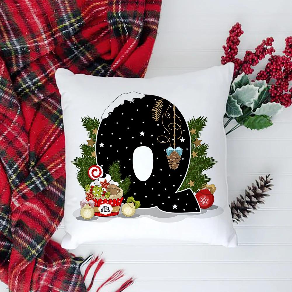 Christmas Cushion Cover Alphabet A-Z Pillow Covers Cute Cartoon Santa Claus Cushion Cover Pillowcases Home Xmas Decoration