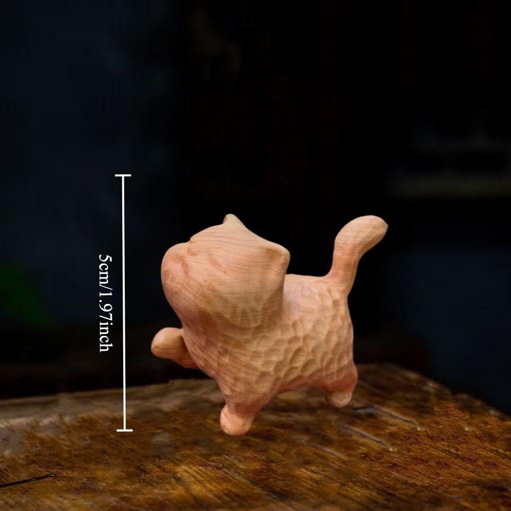 

Retro Woodcarving Cute Cats Desktop Ornament Attracting Wealth Tsundere Kitten Antique Miniature Animals Statue Home Decor Gifts