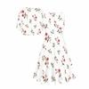 Women Plus Size Two Piece Set Round Neck Sleeveless Flared Dress Mid Sleeve Cropped Cardigan Blue White Floral Printed