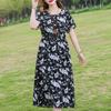 Plus Size Women's Long Dress Summer  Short Sleeve Vintage Print Dress for Women
