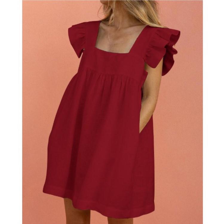 2023 Summer Floral Print Square Neck Ruffle Sleeve Swing Dress