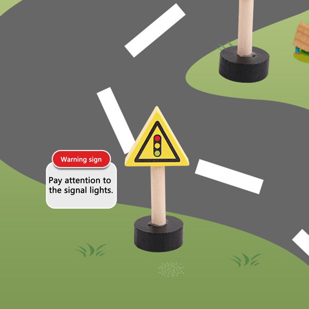 Wooden Children'S City Traffic Road Signs Signboards Safety Awareness Scene Building Blocks Early Education Educational Toys