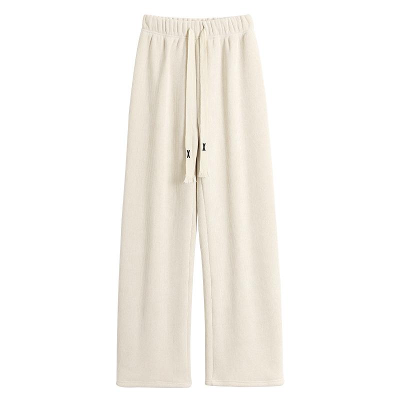 Lamb wool chenille wide-leg pants women's autumn and winter 2025 new casual piled thickened cotton pants corduroy pants