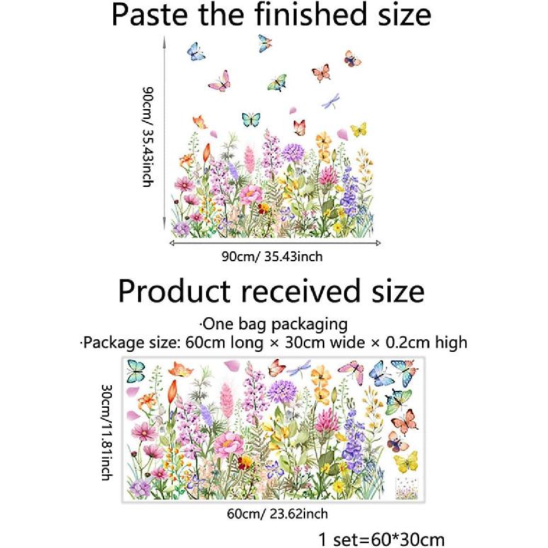 Mirbuy Wildflower Butterfly Window Decals, Colorful Garden Floral Window Clings for Home Decor
