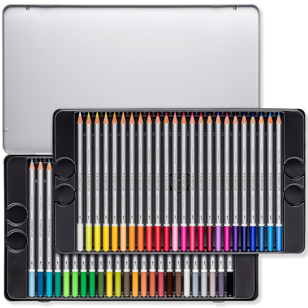 Staedtler Carat Akvarellpennor 125 M48 (48 färger) Set med Akvarellpensel, Blyertsslipare och Skissbok