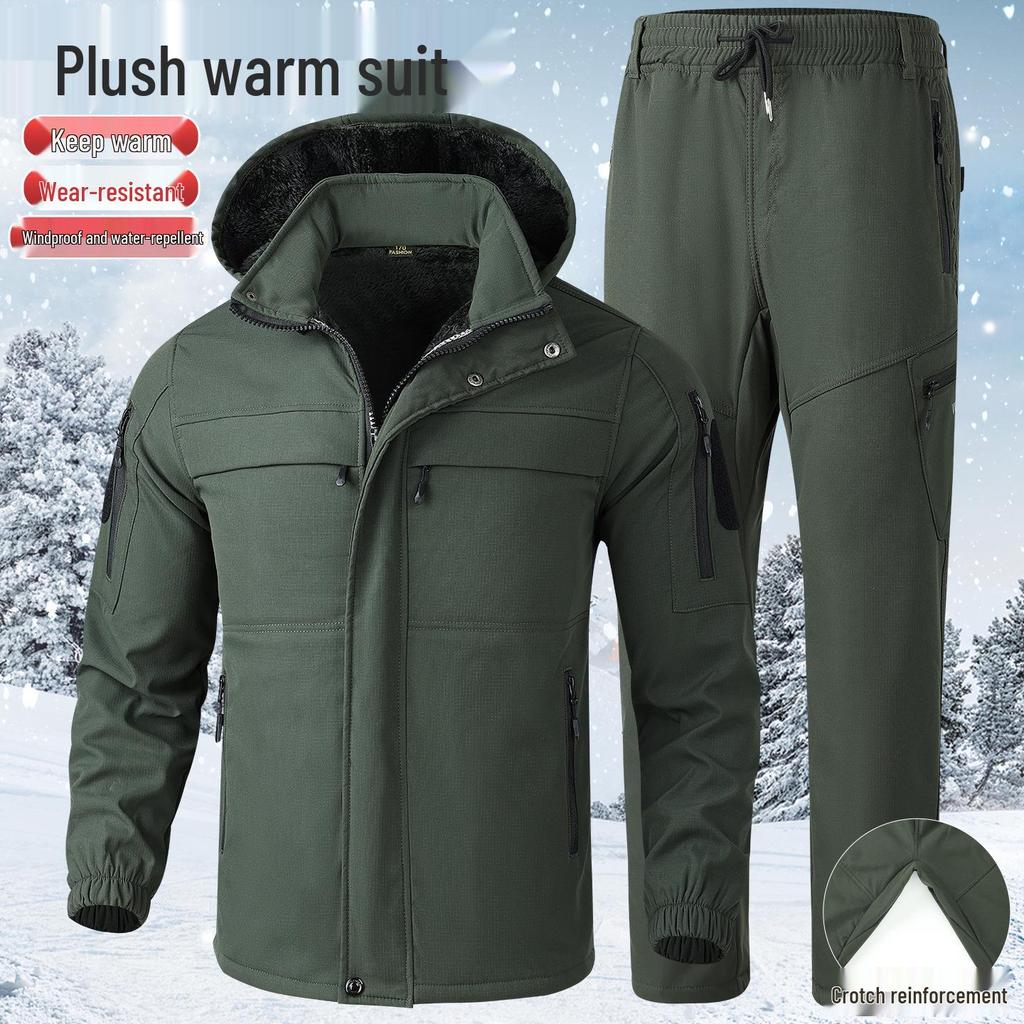 Men's Fleece-Lined Winter Workwear Set: Durable, Dirt-Resistant, Cold-Proof Clothing for Outdoor Construction.