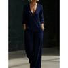 YYFS Women's Fashion Casual Spring Fall Solid Color Print Long Sleeve V-Neck Trousers Pants Suits