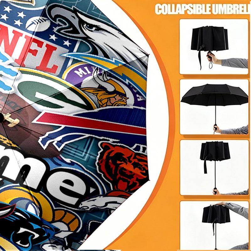 Custom Name Personalized NFL Print Umbrella, Auto Open Close, 8‑Rib Sturdy Frame, Commute Camping Hiking Use, Birthday Gift