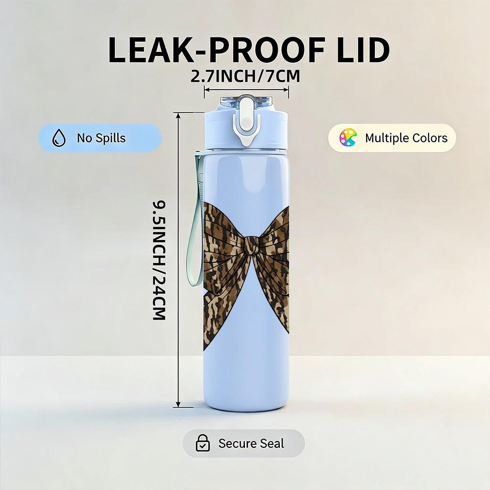 1PC Camo Hunting Bow Bowtie Print 750ml Color Plastic Sports Water Bottle Leakproof Flip Straw Lid Suitable for Sports Office Home Use