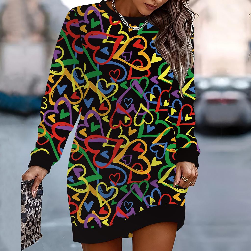 Damen Eleganter, Modischer, Trendiger und Lässiger Hoodie, 3D Herzsymbol Gedruckt Dreidimensionaler Schnitt Damen Langer Hoodie Valentinstagsgeschenk