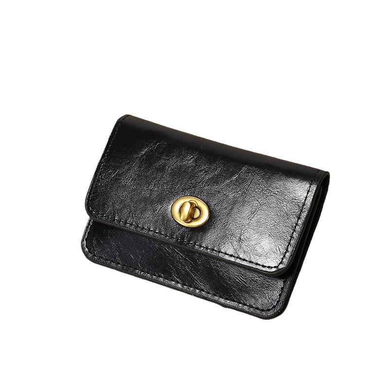 Retro Lock Buckle Women's Wallet: Solid Color Multi-layer Card Holder & Coin Purse
