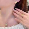 Elegant Women Jewelry Set Ice Cut Square Necklace Pink Diamond Pendant Yellow Gemstone Ring Earrings Fashion Accessories