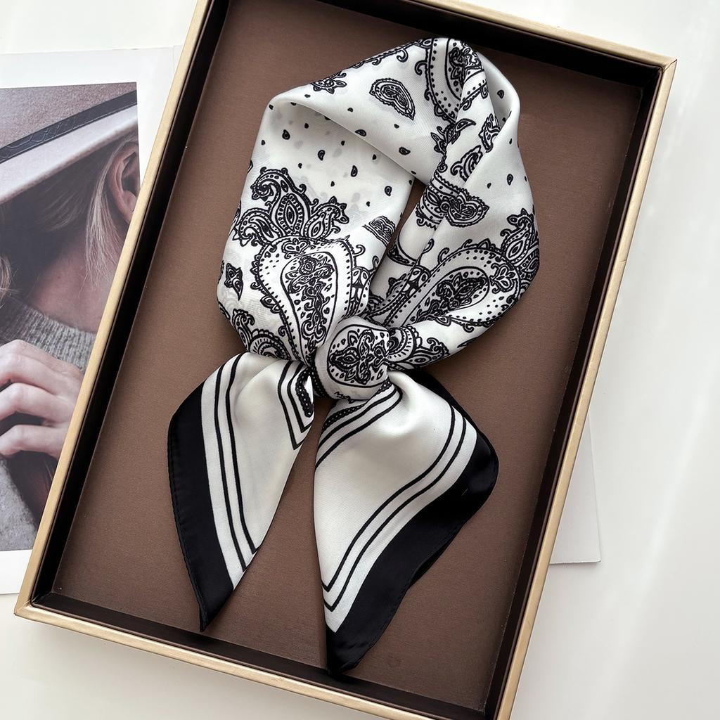 Women New Silk Feeling Square Scarf Shawl Design Paisley Neck Scarves Wrap Head Kerchief Hair Band Lady Bandana Ties