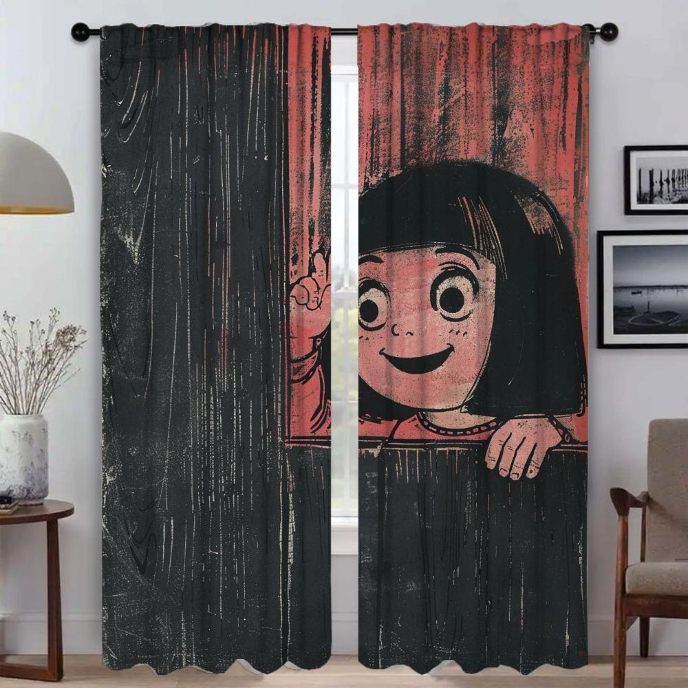 

Шторы для спальни Непослушная маленькая девочка Домашний интерьер Шторы 2 штуки Шторы Блэкаут Перегородка Украшение на Хэллоуин W50xH70cmx2pcs-CL