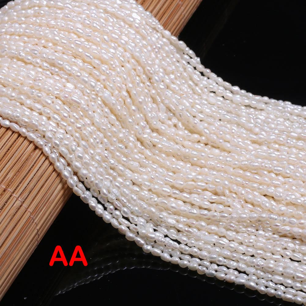 1String, AA Natural Pearl, Handmade Rice Shape Pearl Beads, 2-2.3mm, for DIY Necklace Bracelet Anklet Accessories, Jewelry Making 36cm