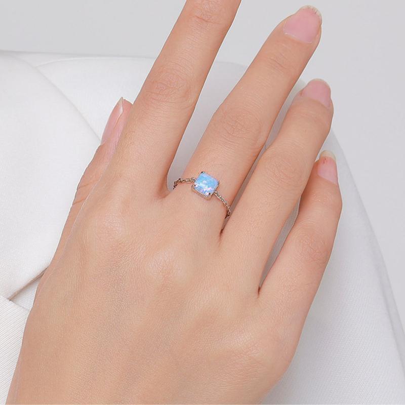 Tancise Classic 925 Sterling Silver Opal Ring Ladies Jewelry Wedding Promise Party Gift