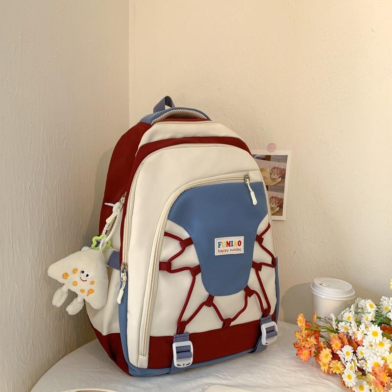 Schoolbag1011 new contrasting color schoolbag wholesale personalized trend casual backpack multi-compartment large capacity student backpack women