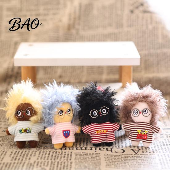 Doll Keyring Pendant, Mini Size Portable Keychain Soft Velvet Fabric Fried Hair Glasses Doll, Durable Accessory for Bags Keys Backpacks Small Hanging