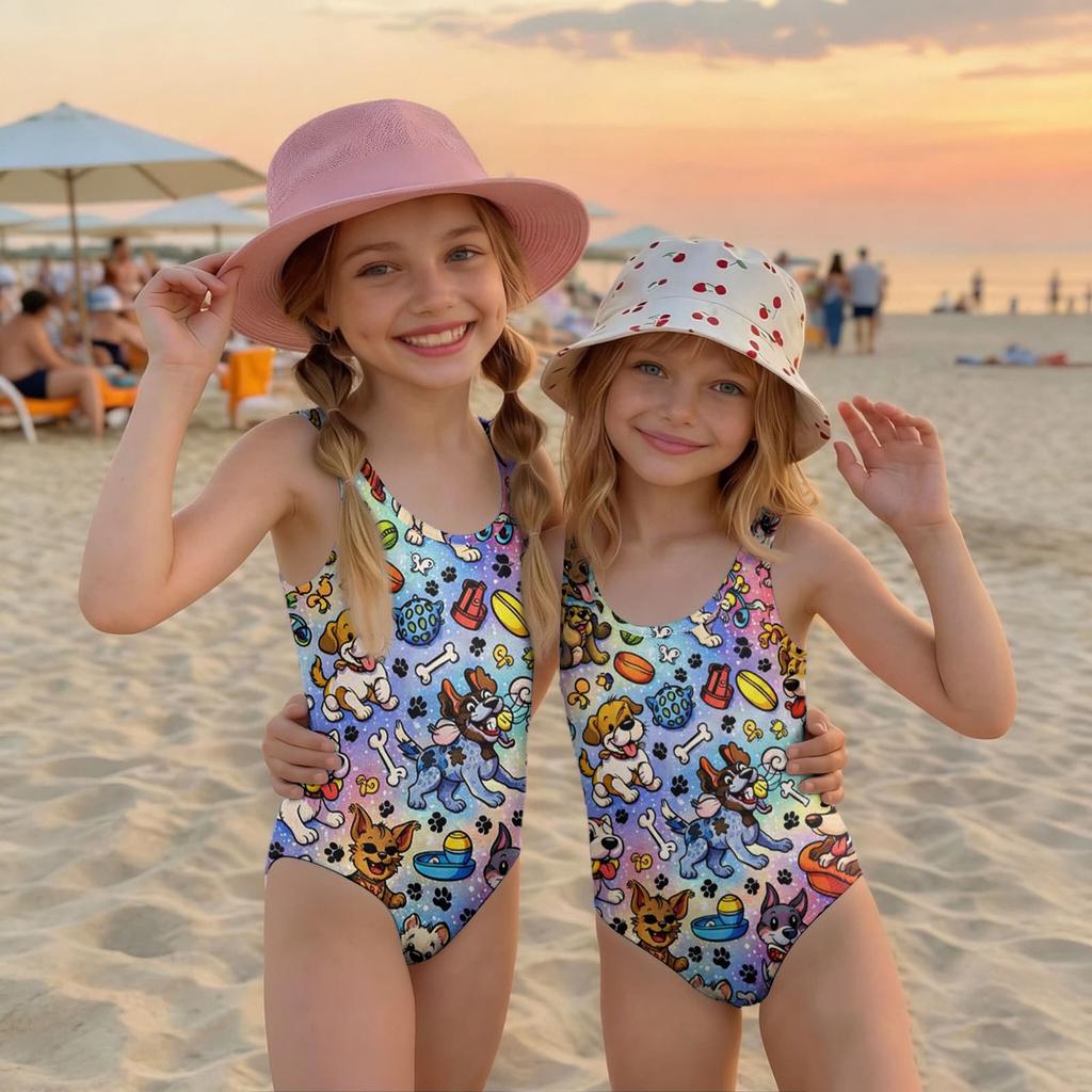 Costume da bagno intero per bambina con stampa animalier Costume da bagno per bambini Tessuto leggero e morbido Vestibilità comoda Adatto per attività estive in spiaggia e piscina
