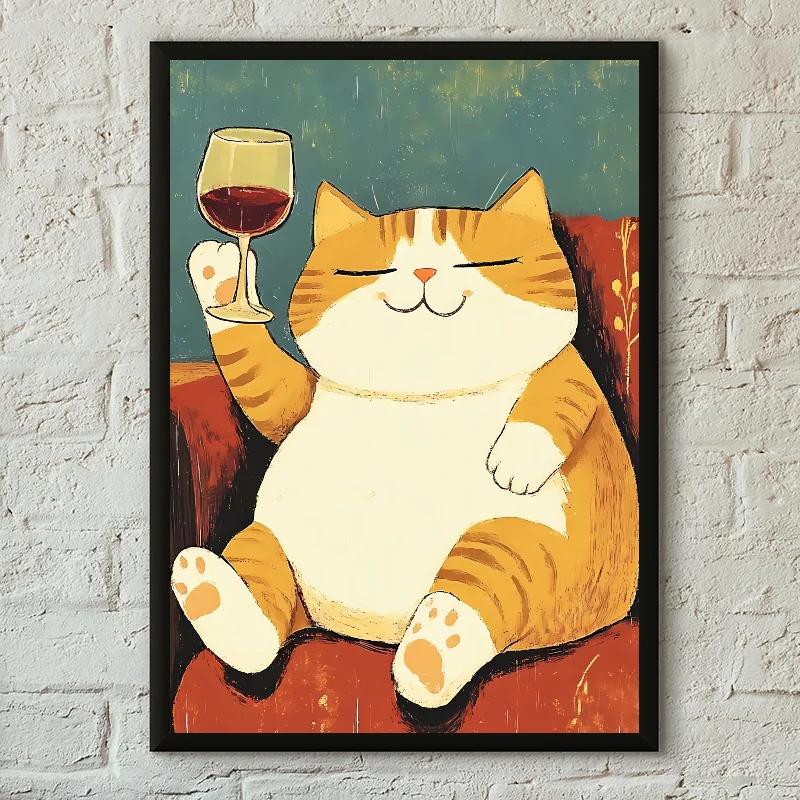 1PC Funny Black White Cats Red Wine Poster Poster Print Home Living Room Bedroom Entrance Bar Cafe Art Canvas Painting Decor