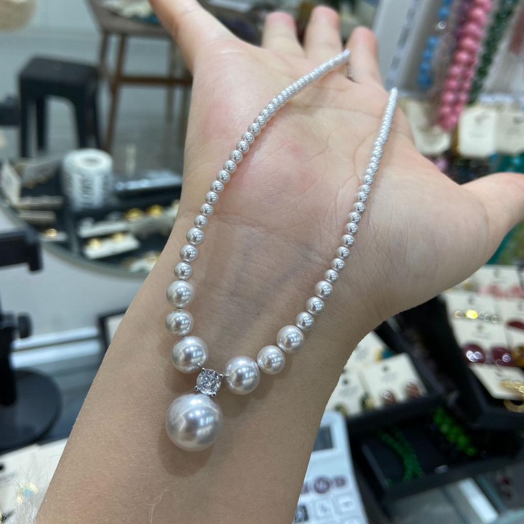French Flash Diamond Millet Bead Pendant Necklace Female Elegant Collarbone Chain Temperament High-End Neck Chain