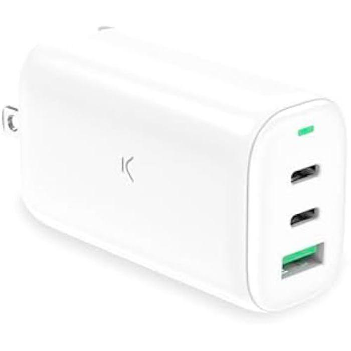 Ksix GAN Chargeur Réseau Multiport 65 W, PPS, Power Delivery, Charge Ultra Rapide, Connecteurs US+UE+UK, Blanc