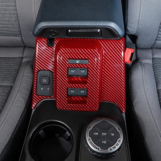 Window Lift Switch Panel Decor Cover for Ford Bronco 4 doors Red Carbon Fiber