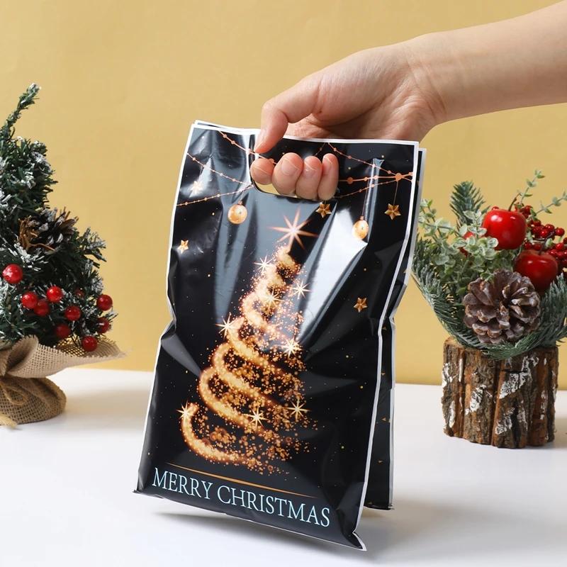 10PCS Mixed Golden Elk Christmas Series Party Gift Tote Bag OPP Glitter Gift Bag Candy Bag Plastic Gift Return Bag