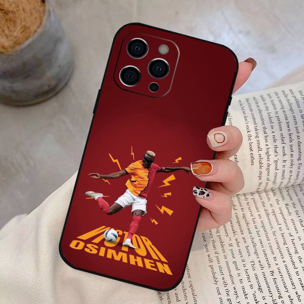 Capa de Celular V-Victor O-Osimhen de Futebol Para iPhone 17,16,15,14,13,12,11 Plus,Pro Max,XS,Capa Preta de Silicone Macio