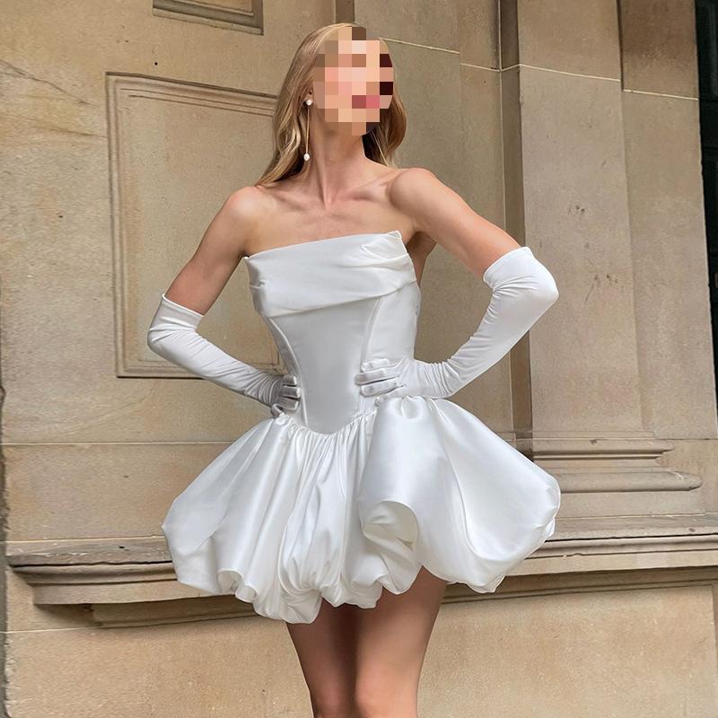 Spring and Summer Sexy Slim Fit Strapless Satin Dress