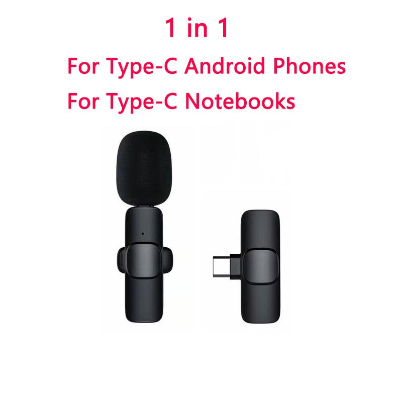 2 In 1 Wireless Lavalier Microphone Portable Audio Video Recording Live Broadcast Gaming for iOS Type C Live Broadcast Game Mic