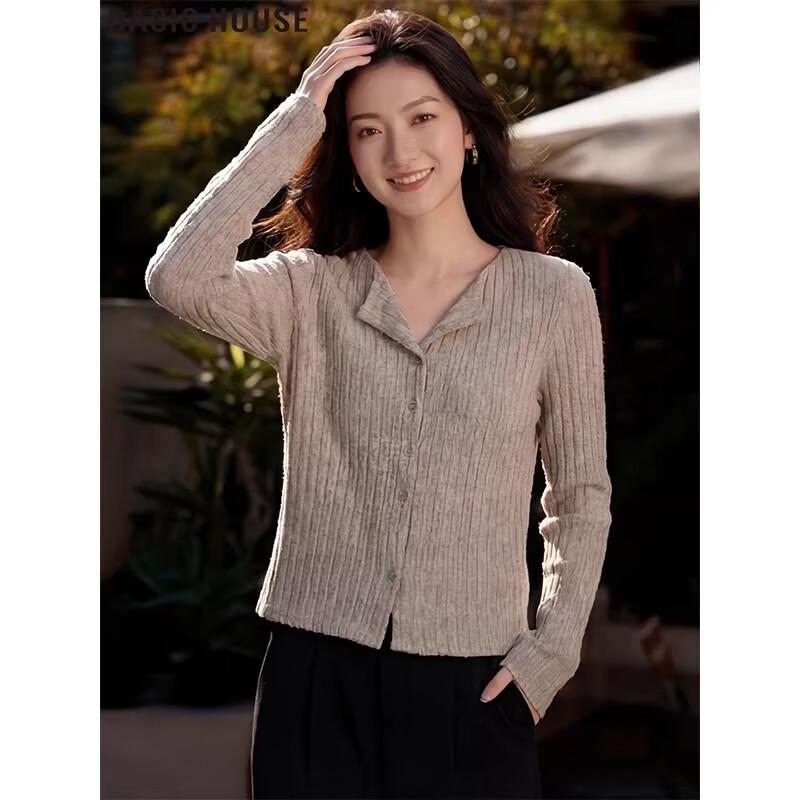 Basic House Women's French Long Sleeve Knitted Cardigan
