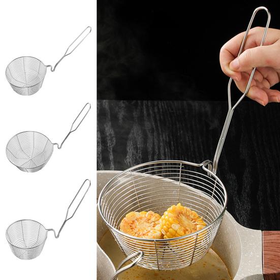 Round Wire Fry Basket with Pot Rim Hook Oil Draining Fry