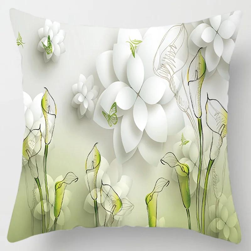 Square Pillow Case, D Printing Flower, Elegant and Fresh, Home Decoration, Living Room Sofa Cushion Cover, Pillow Case