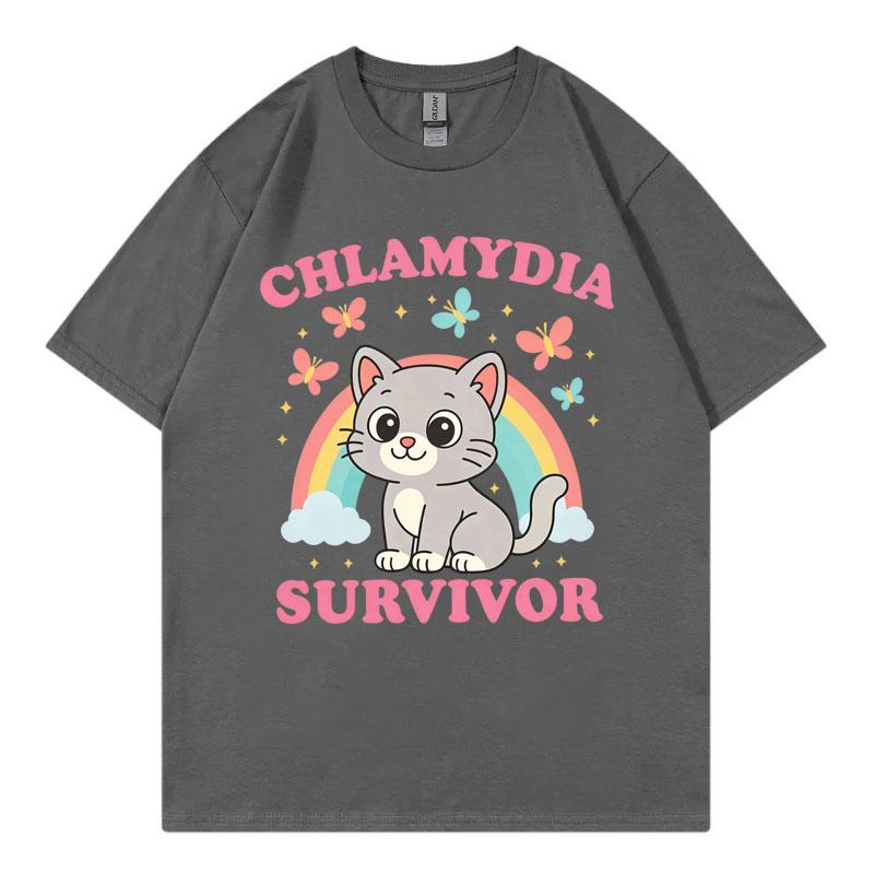 Chlamydia Survivor Funny Cat Meme Graphic T Shirts Men Women Clothing Kawai Fashion T-shirt Harajuku Y2k Short Sleeve T-shirts