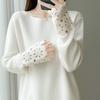 Autumn/Winter Pure Wool Knit Two-Piece Set: Round Neck Long Sleeve Top & Mid-Length Hollow Crochet Skirt