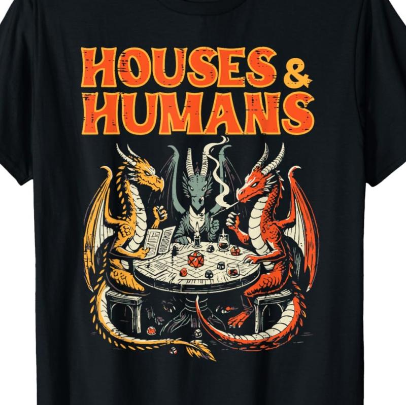 Summer Unisexs Fun DungeonsDragons Inspired Tshirt HouseHuUnisexs RPG Parody Game Player Top with Dragon and Wizard Battle Design S