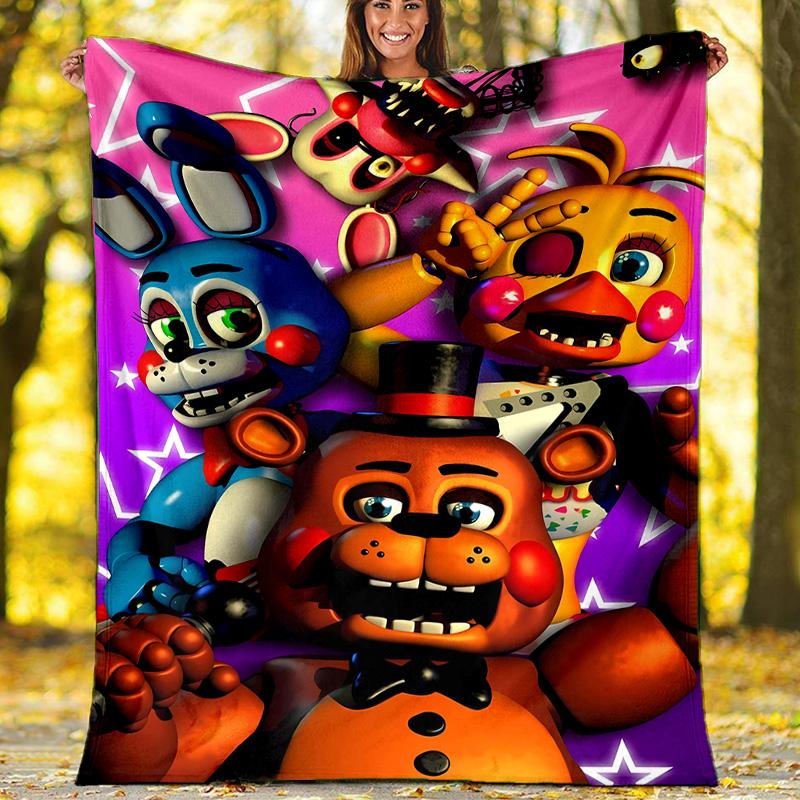 1pc Freddy Bear2 Theme Blanket - Digital Print, Polyester, Cozy for All Seasons, Perfect for Outdoor, Camping, and Travel
