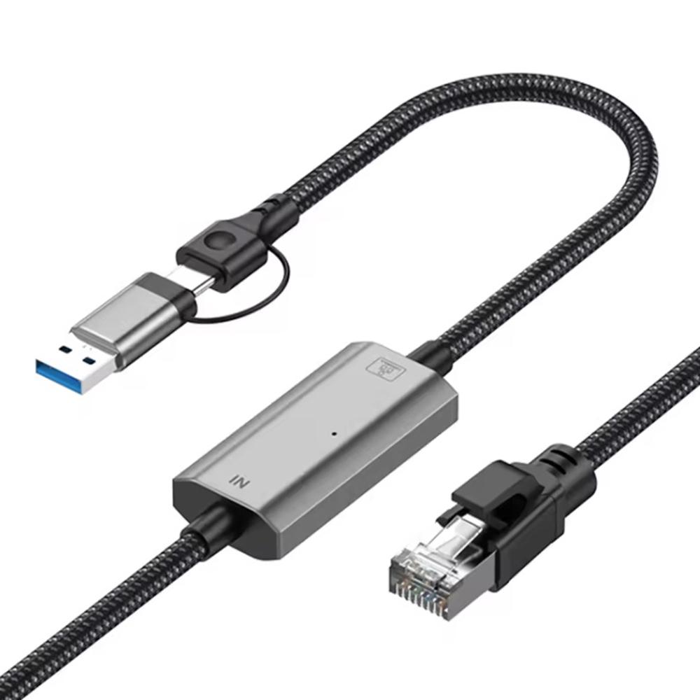 1.2m USB C+USB to RJ45 Ethernet LAN Cable 2 in 1 Gigabit Ethernet Adapter Cable for iPhone 15 Series/Macbook Pro