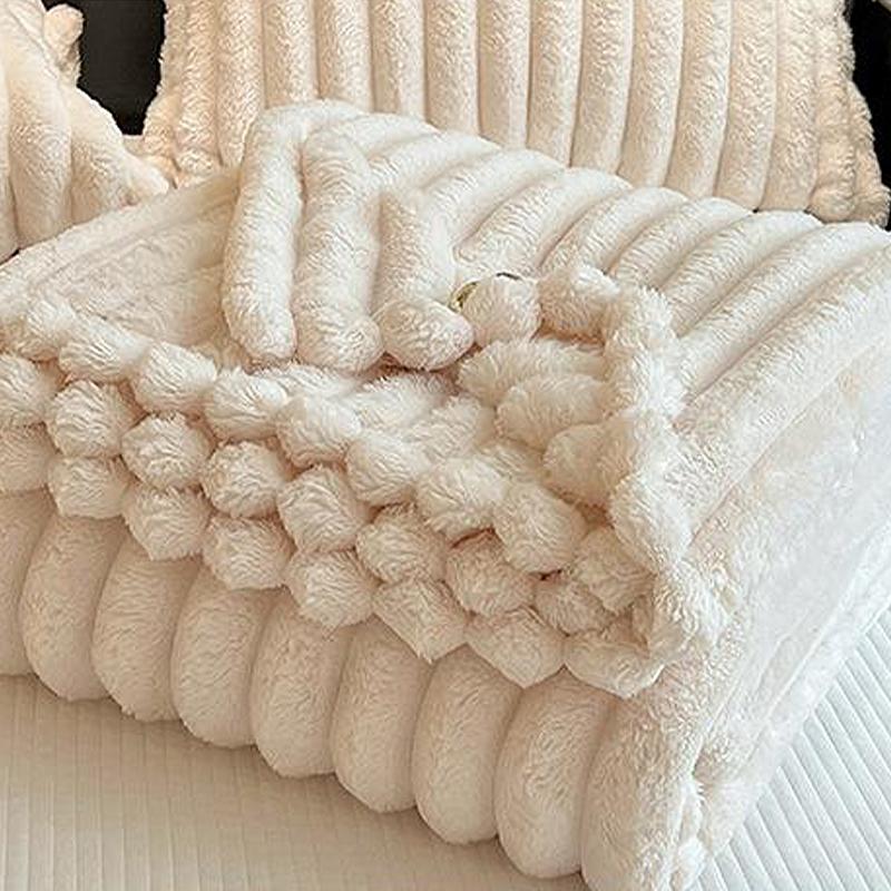 Ultra Soft Faux Rabbit Fur Throw Blanket Warm Plush Striped Blankets Conditioning Quilt Fluffy Throws For Couch Chair Sofa