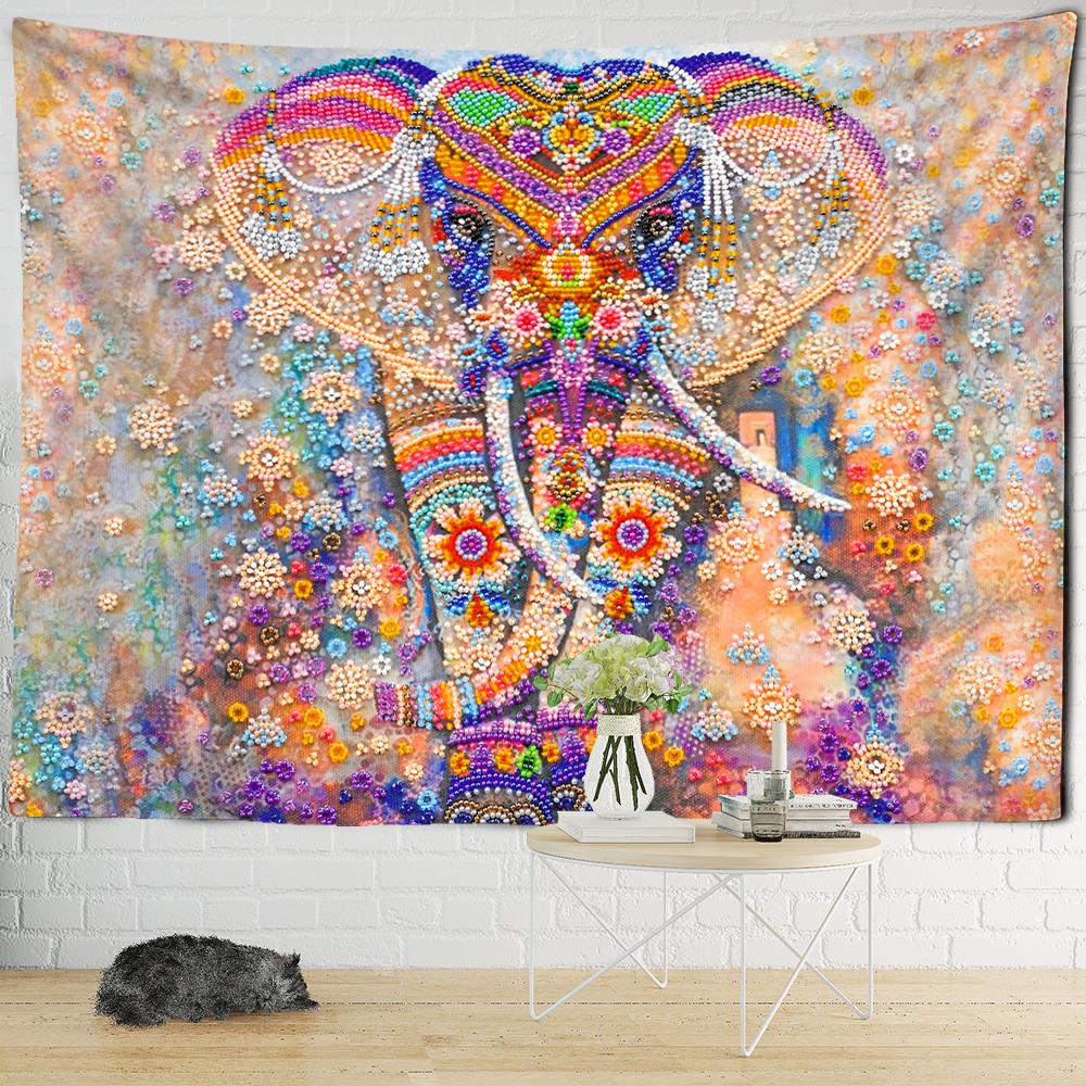 Mandala Elephant Tapestry Wall Hanging Colorful Painting Bohemian Tropical Landscape Home Living Room Decor Cloth