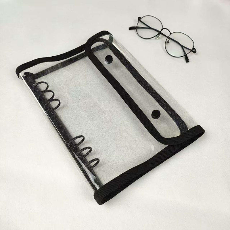 A5 PVC Binderhülle 6-Ring Doppel-Druckknopfverschluss Kantenumschlagenes Transparentes Design Notizbuch-Organizer zur Aufbewahrung von Papierdokumenten