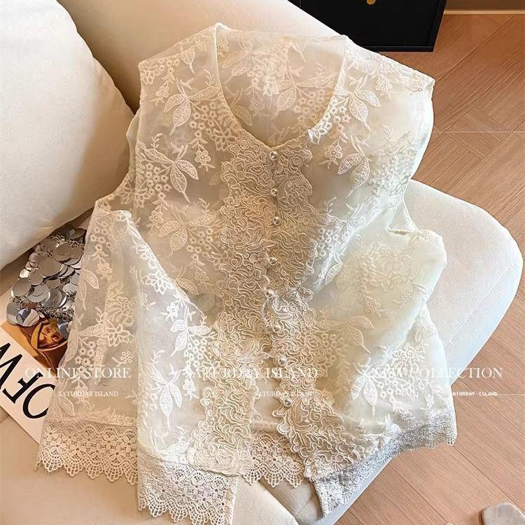 

2025 summer Chinese-style embroidered vest embroidered new lace versatile temperament top cardigan M (under 50kg recommended)