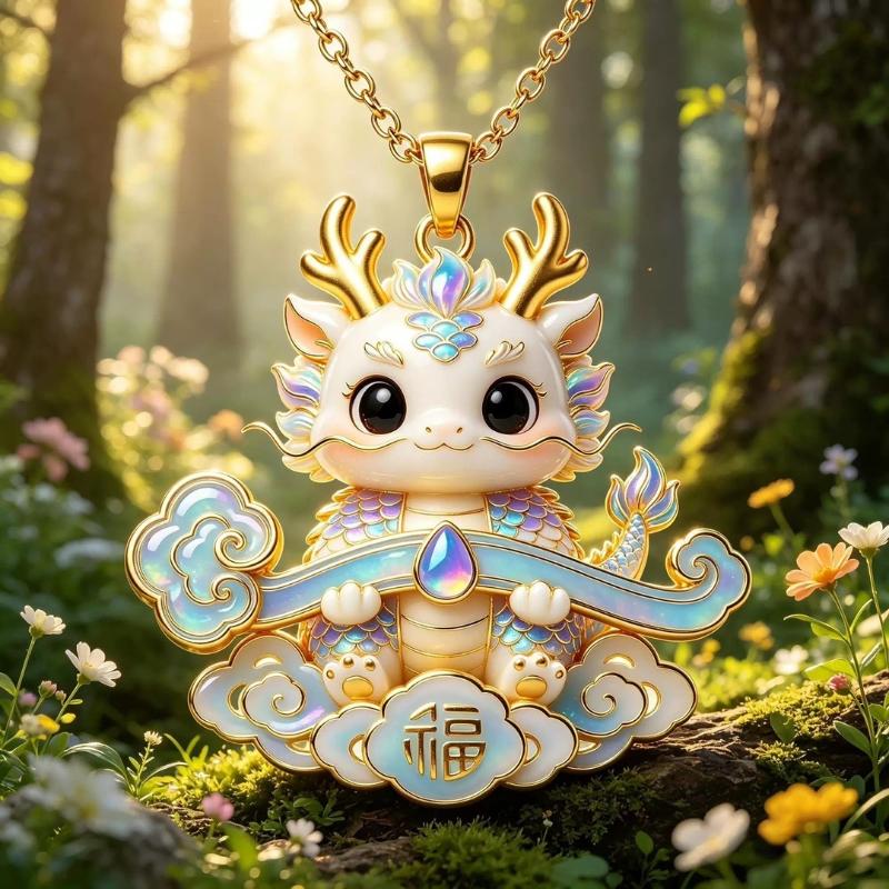 Nine-tailed Fox Enamel Pendant Necklace Waterproof Chinese Traditional Jewelry Durable Chain for Women Graduation Gift