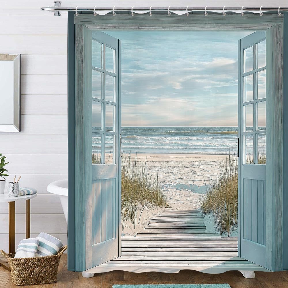 Beach Ocean Theme Shower Curtain for Bathroom Sunrise Sunset View Scene Hawaii Seashore Summer Coastal Seaside Seascape Decor